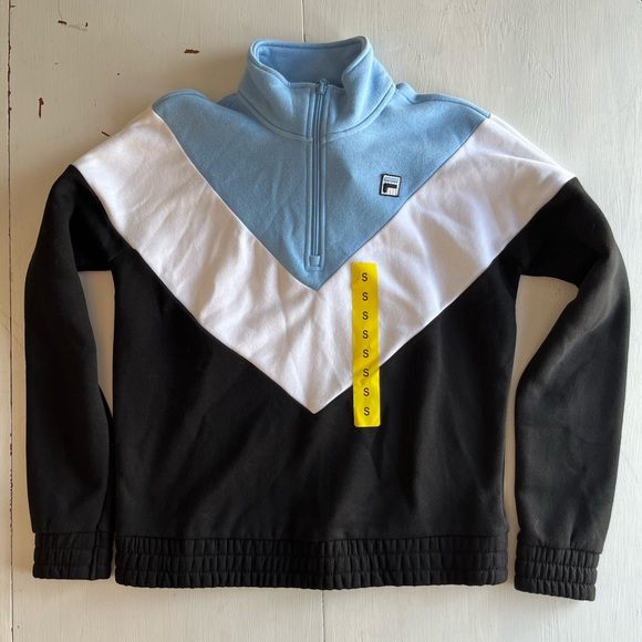 NWT Fila 1/4 Zip Pullover, Blue/Black/White, Size Small - Picture 2 of 6